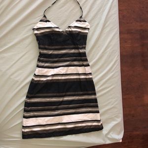 Sexy summer neutral striped halter dress